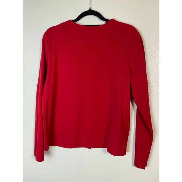 Karen Scott Red Golf Button Up Cardigan Medium Novelty Embroidered Long sleeve - Picture 2 of 16